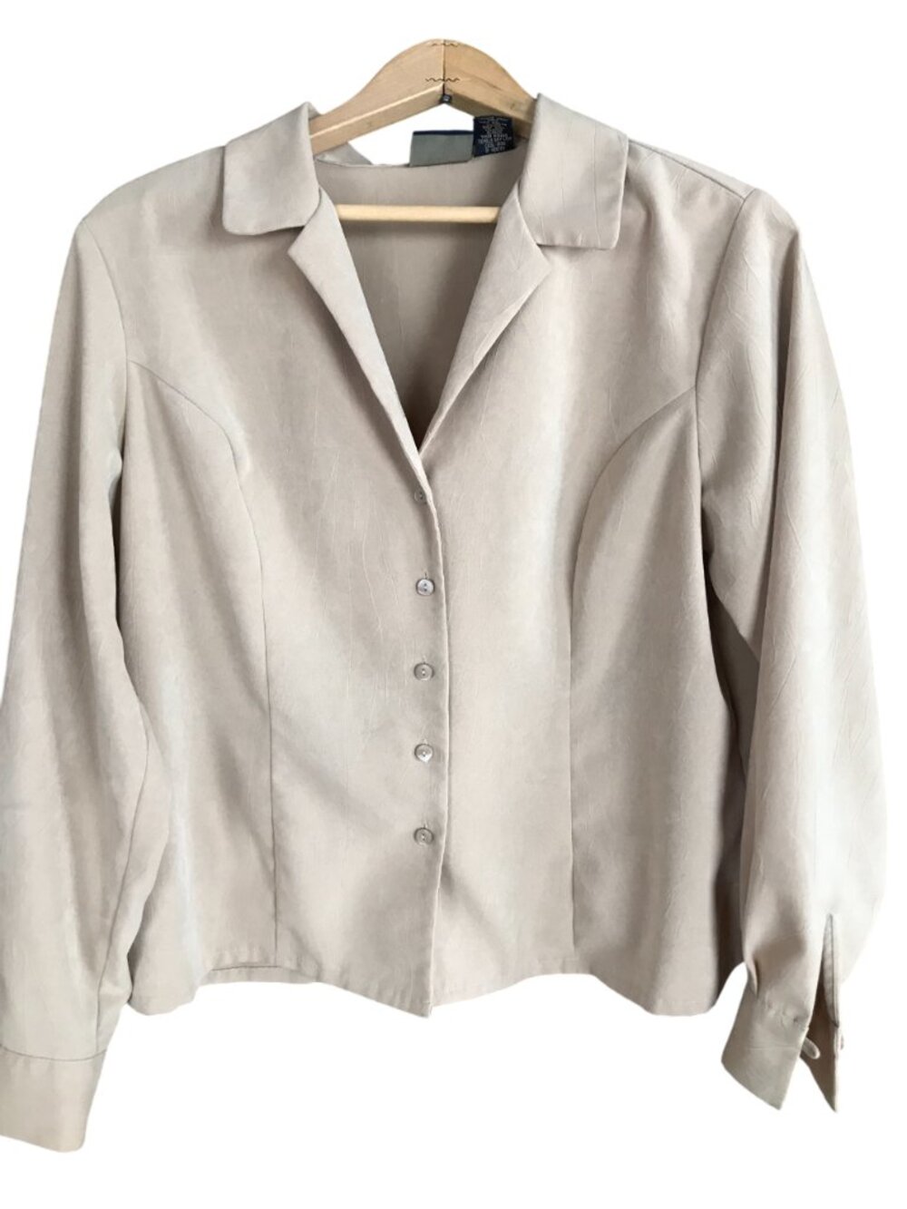 Laura Scott Petite Vintage Button-Down Blouse, Textured Taupe Shirt Women's 14P